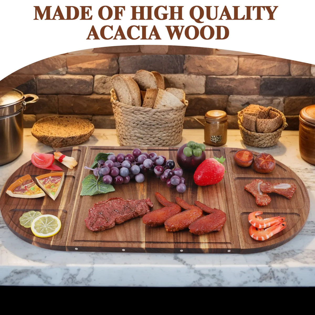 Aliilee Acacia Wood Charcuterie Serving Tray With Grooves