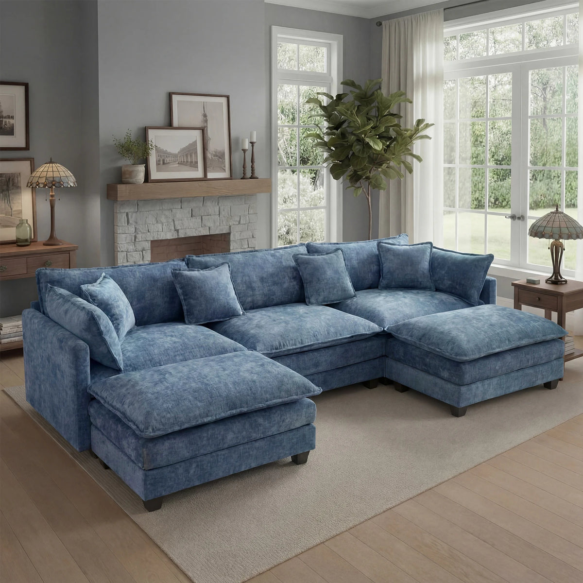 Modern Modular Sectional Sofa With Ottoman And Deep Seat Comfort