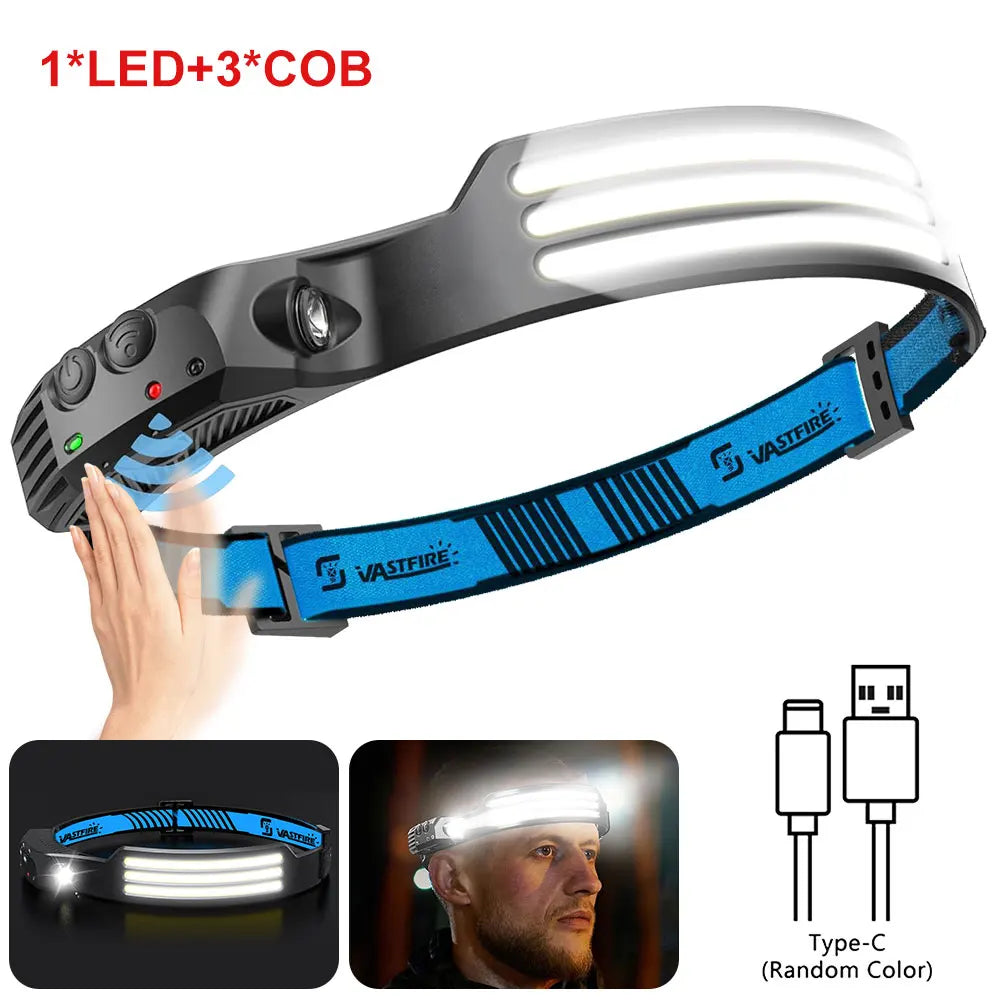 VASTFIRE USB Rechargeable COB LED Headlamp Induction Outdoor