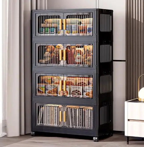4-Tier Stackable Storage Bins With Lid Foldable Plastic Drawers