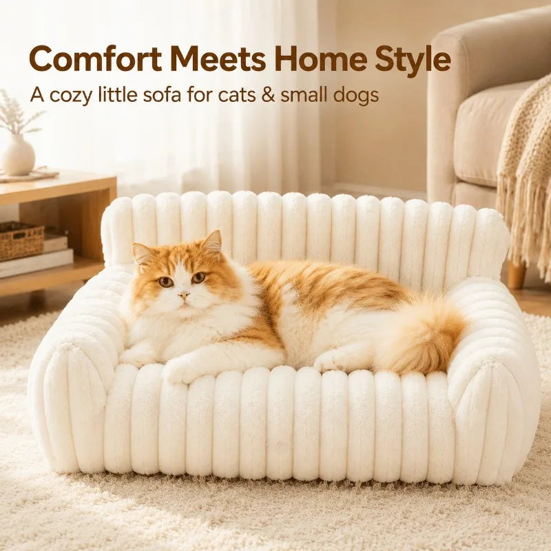 Plush Pet Sofa Bed With Coral Fleece And Removable Cover