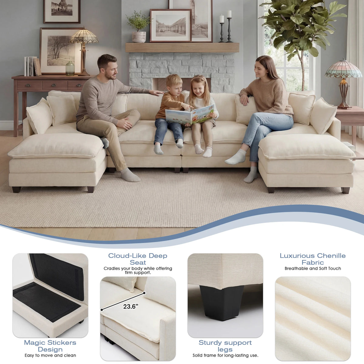 Modern Modular Sectional Sofa With Ottoman And Deep Seat Comfort
