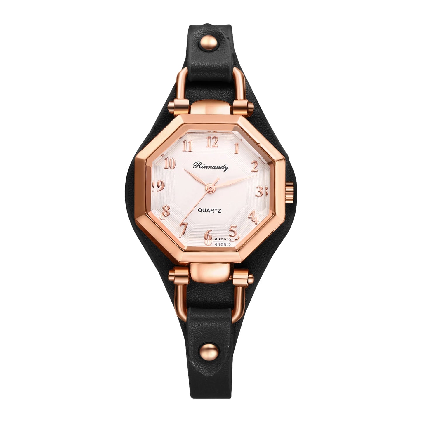 JewelryWe Ctagonal Leather Bracelet For Women Waterproof Analog Quartz Watch