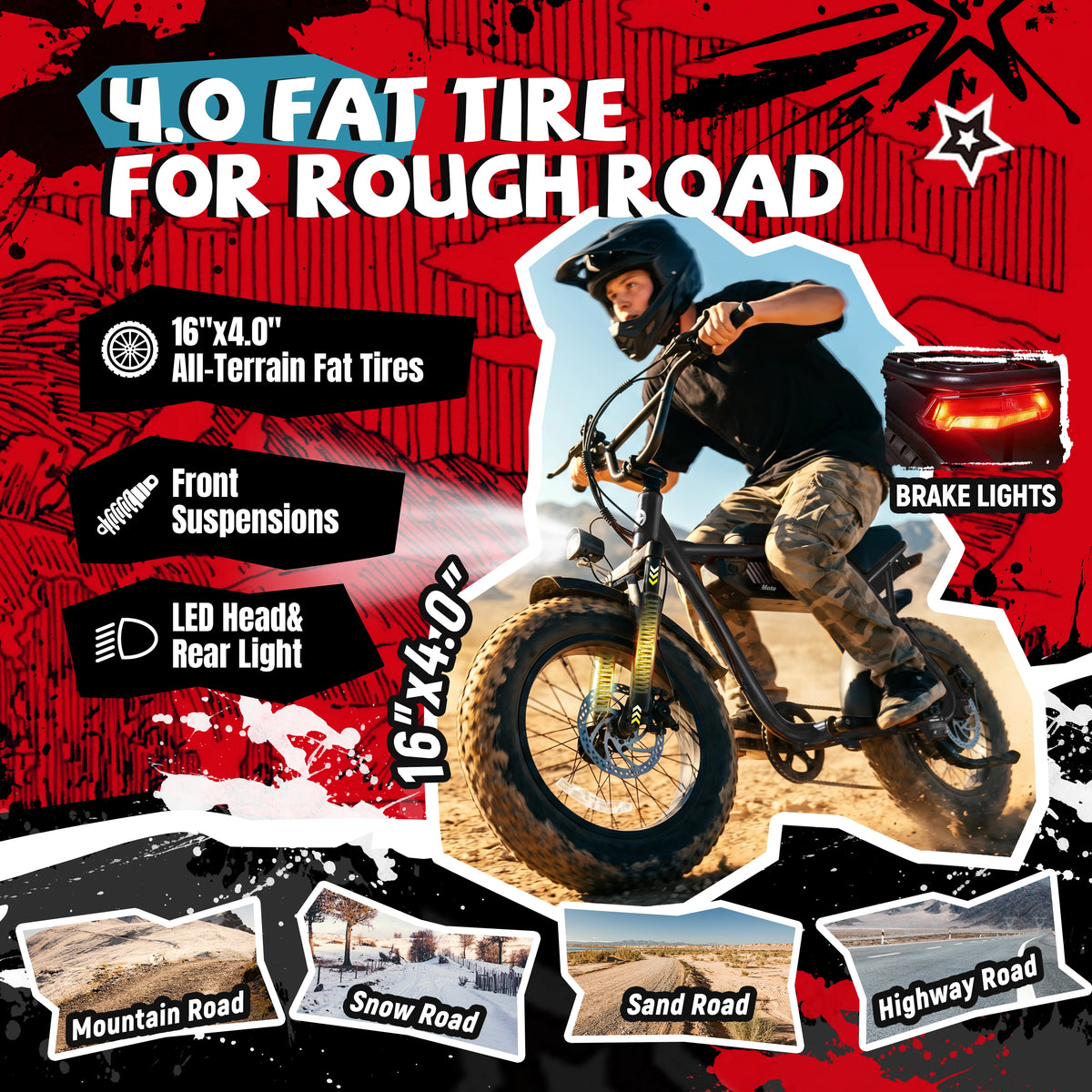 ESKUTE V101 Electric Fat Tire Dirt Bike Ebike 28 MPH