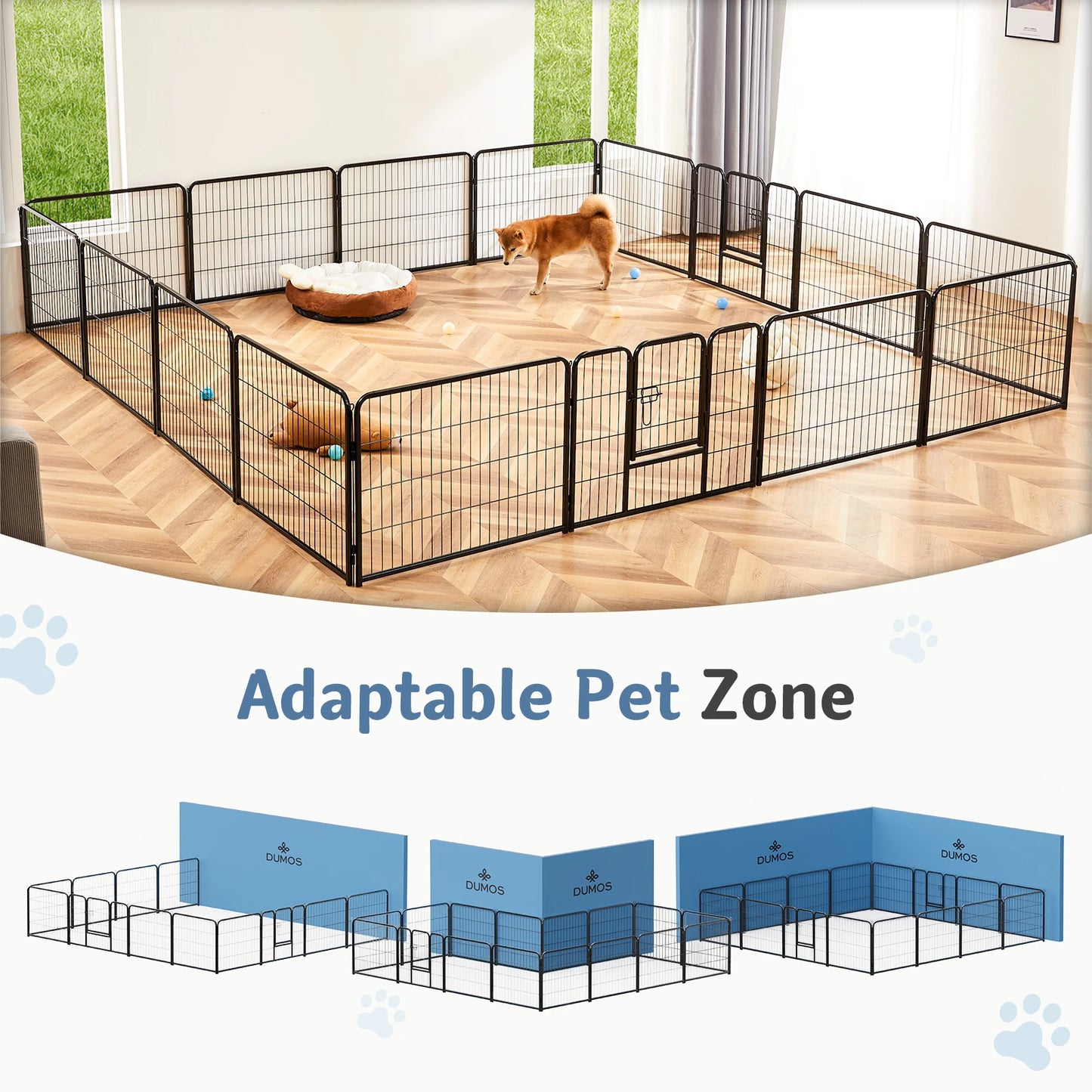 JHK 16 Panel Foldable Metal Dog Playpen Fence For Indoor And Outdoor