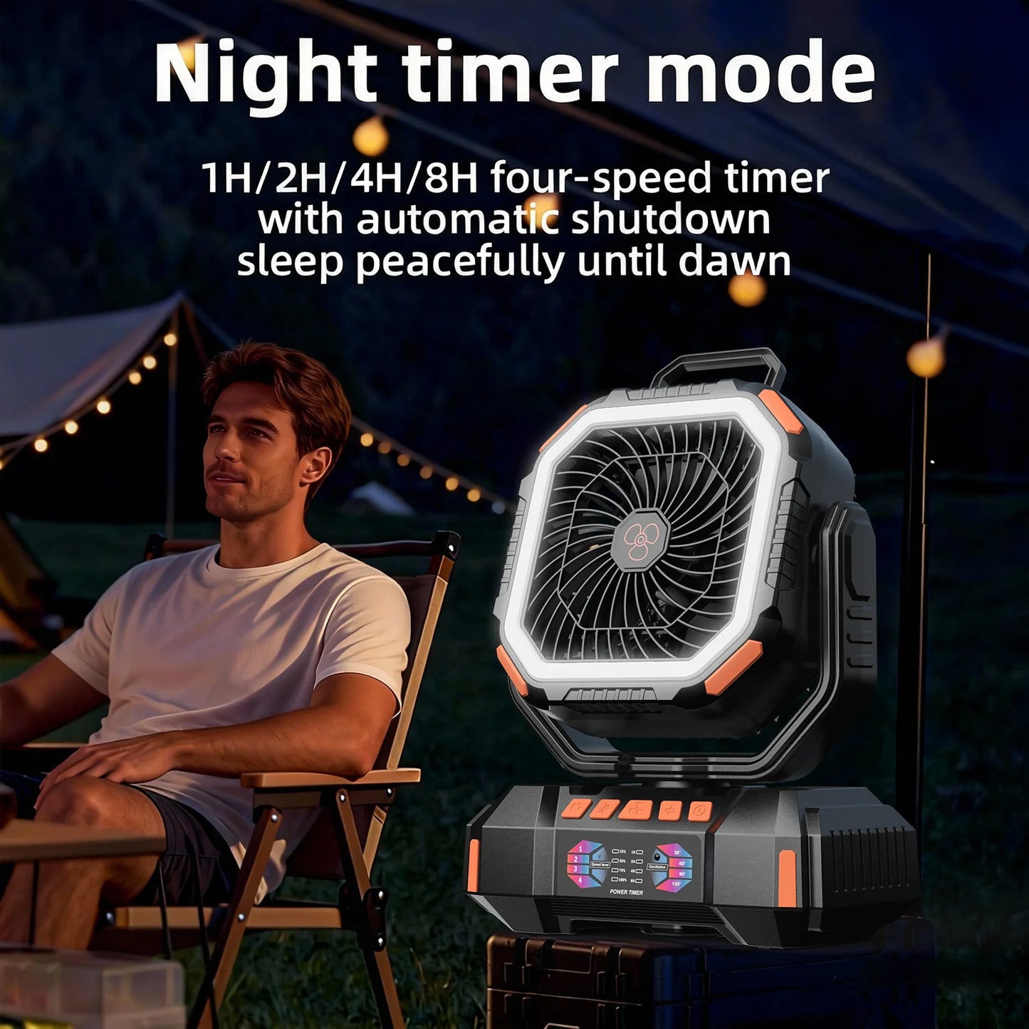 Portable Camping Fan Rechargeable 40000mAh Battery Operated Oscillating Fan USB C Battery Powered with LED Lantern, Head Rotation,Timer, Remote Auto, Hook for Tents Travel Outdoor Beach