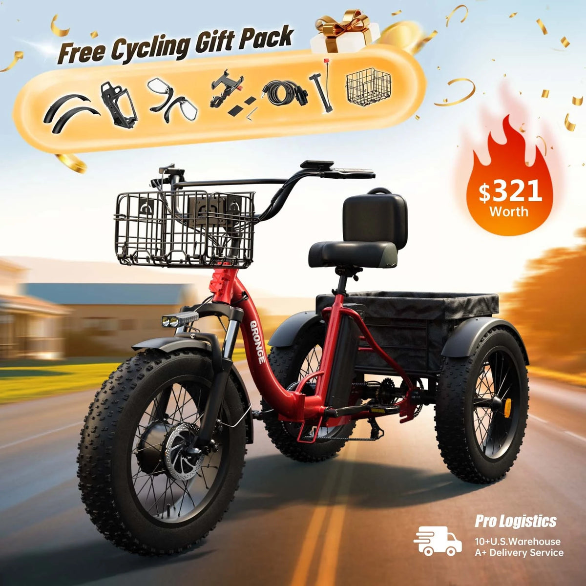 Qronge 1200W Electric Trike For Adults With Large Fat Tires