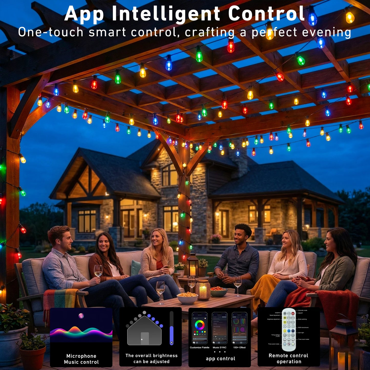 Waterproof Outdoor String Lights With Smart App Control Dimmable Led