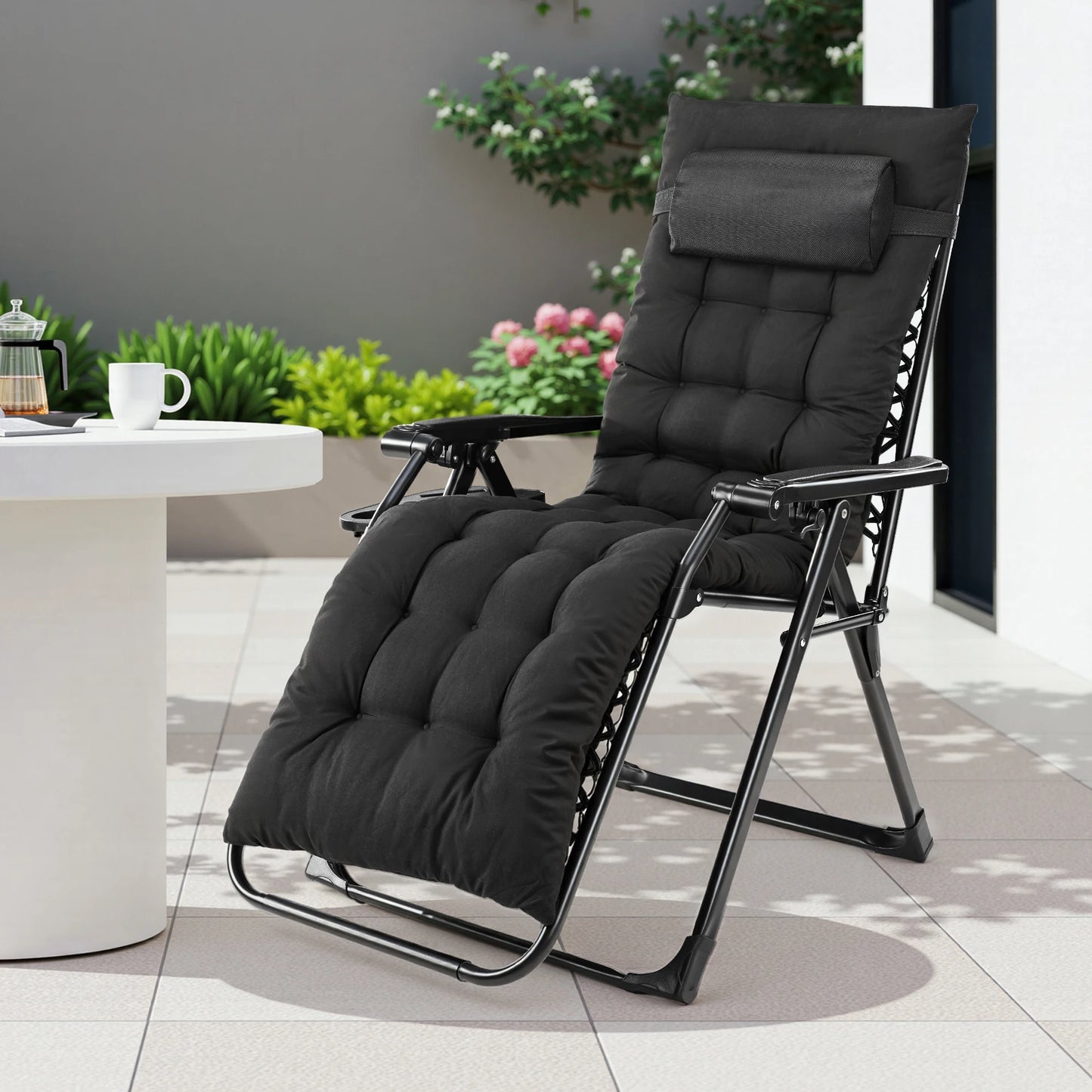 JHK Zero Gravity Folding Outdoor Patio Recliner With Cup Holders
