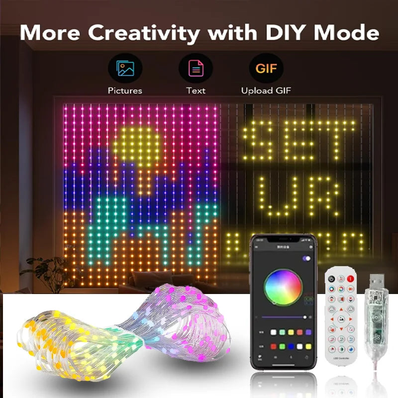 App Controlled Led Curtain Lights Music Mode Waterproof Design