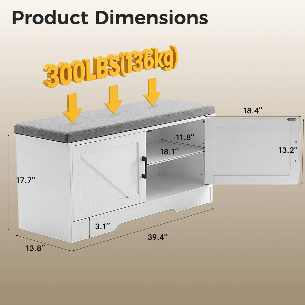 JHK Storage Bench Shoe Organizer With Padded Seat And Doors
