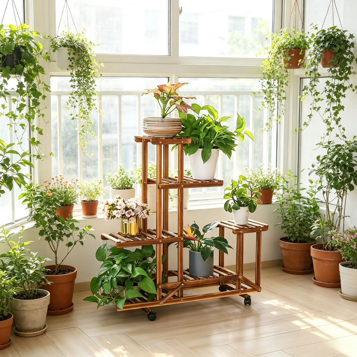 Six Tier Wooden Plant Stand Display Rack For Home Garden