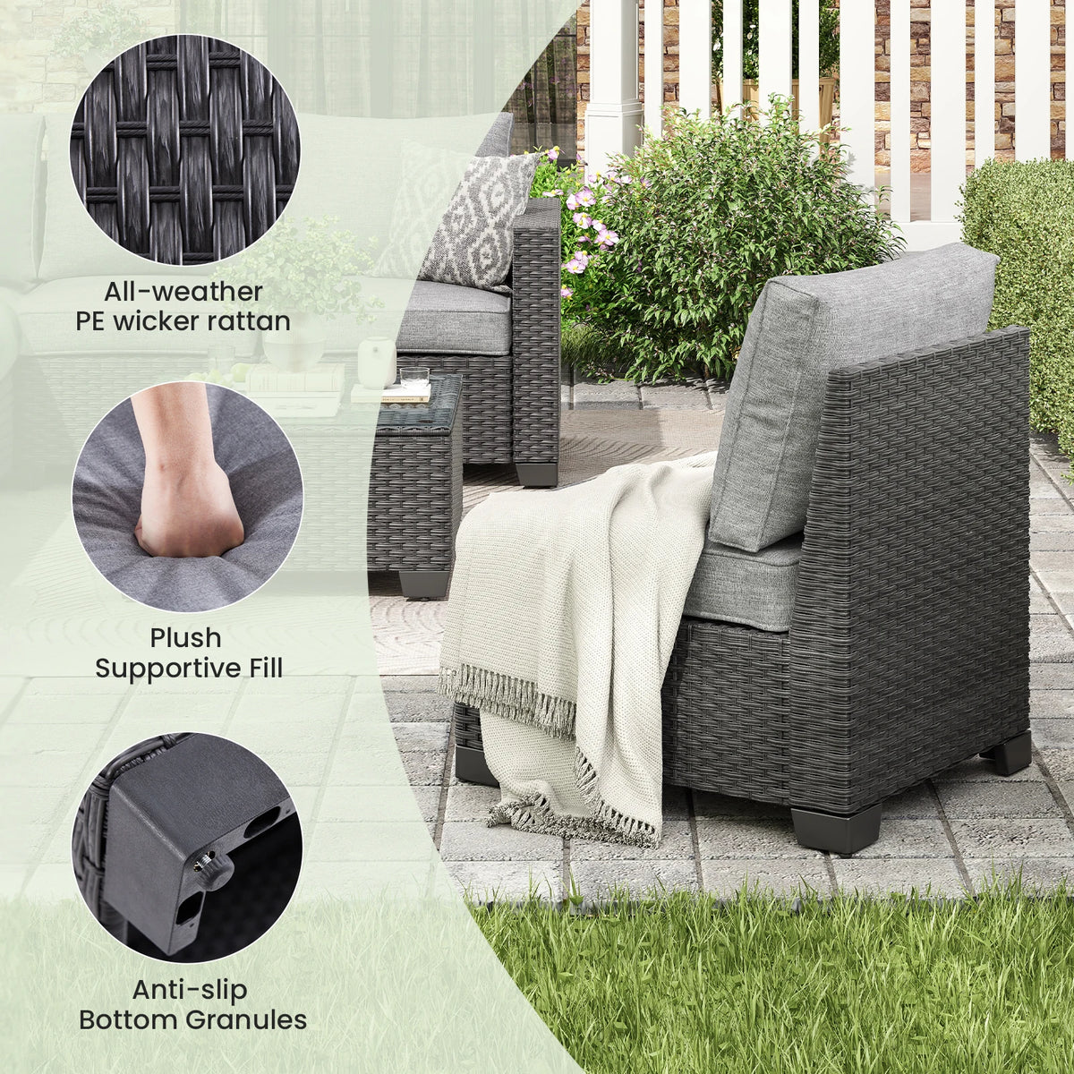 Outdoor Patio Sectional Sofa Set With Ottoman And Cushions