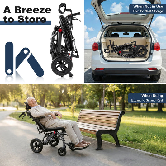 Foldable Reclining Wheelchair With 90 To 175 Degrees Adjustable Backrest