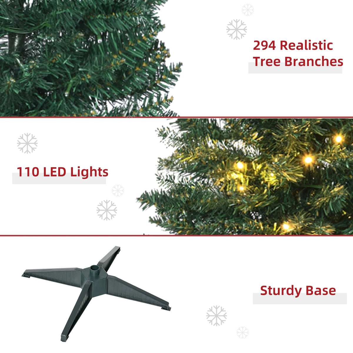HOMCOM Pre Lit Slim Artificial Christmas Tree With Warm White LEDs