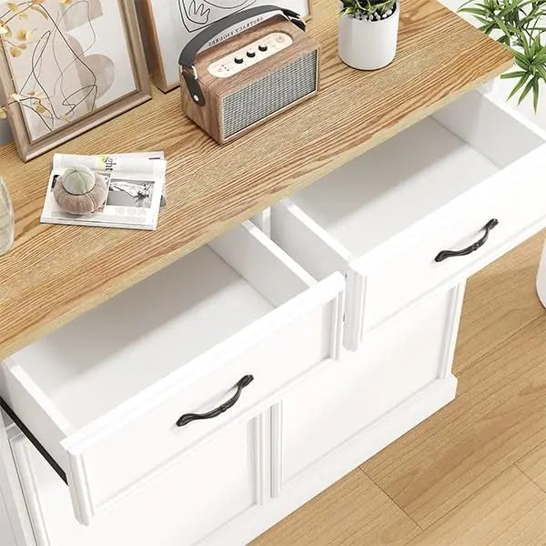 Double Tilt Out Trash Can Cabinet with Storage Drawer 20 galon, Hidden Trash Storage Cabinet, Freestanding White Garbage Can Cabinet, Pet Food Storage, for Kitchen Dining Living Room