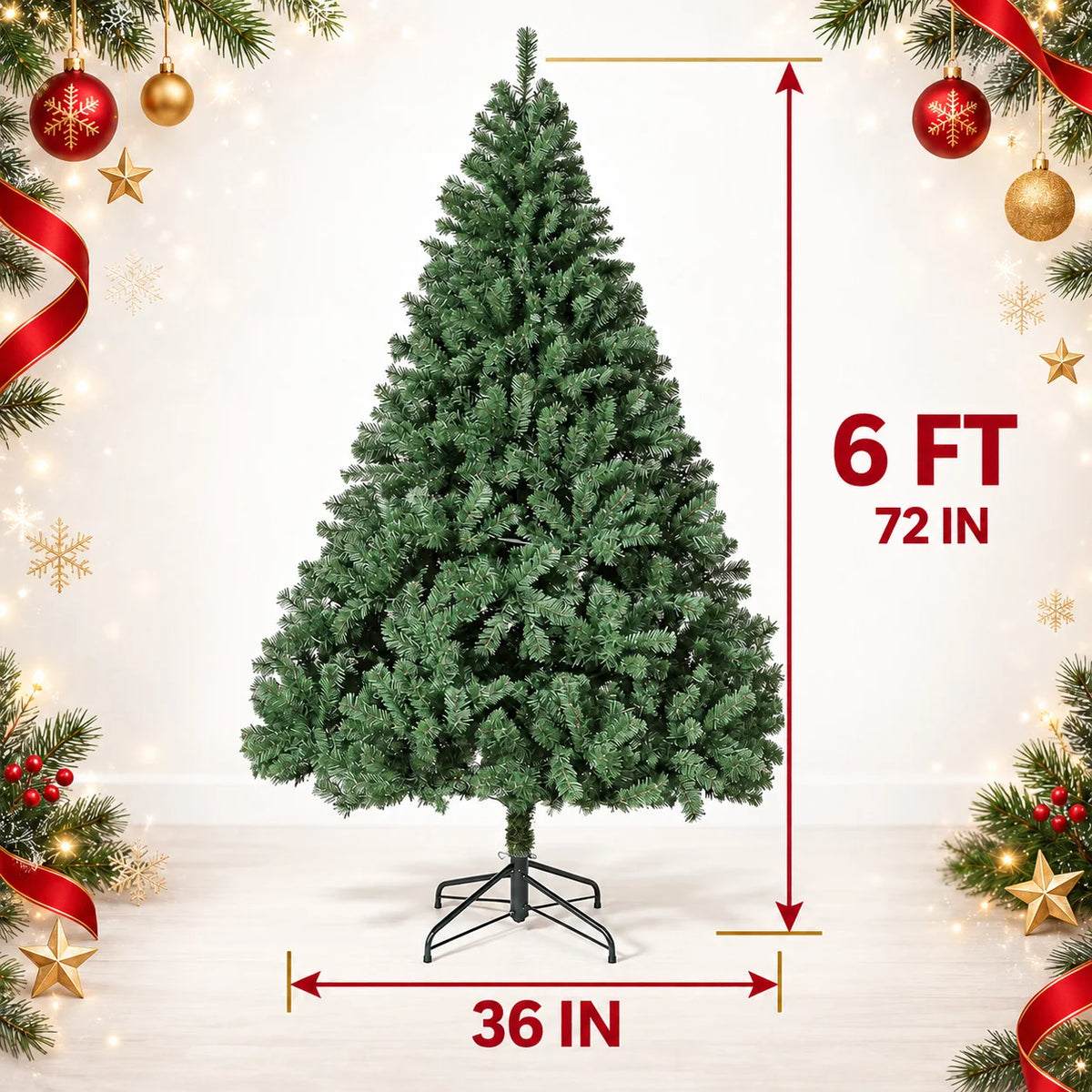 Artificial Christmas Tree 4.5FT 6 FT 7.5FT Unlit Green Spruce Tree with 1450 Realistic Branch Tips Hinged Metal Trunk Collapsible Stand Carry Bag Holiday Decor