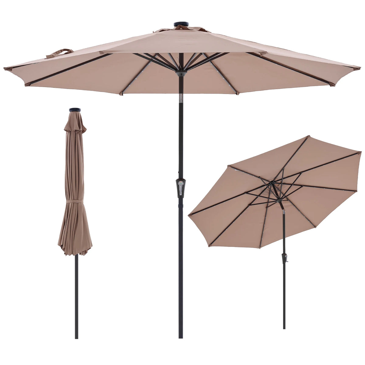 JHK Solar Patio Umbrella With LED Lights, Tilt And Crank