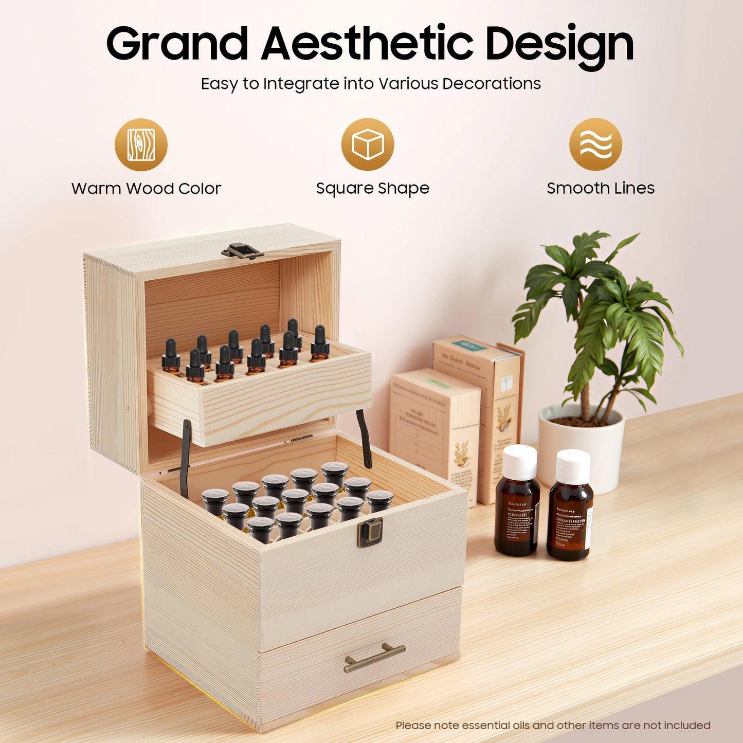Wooden Essential Oil Storage Box With Locking Drawer Modern Design