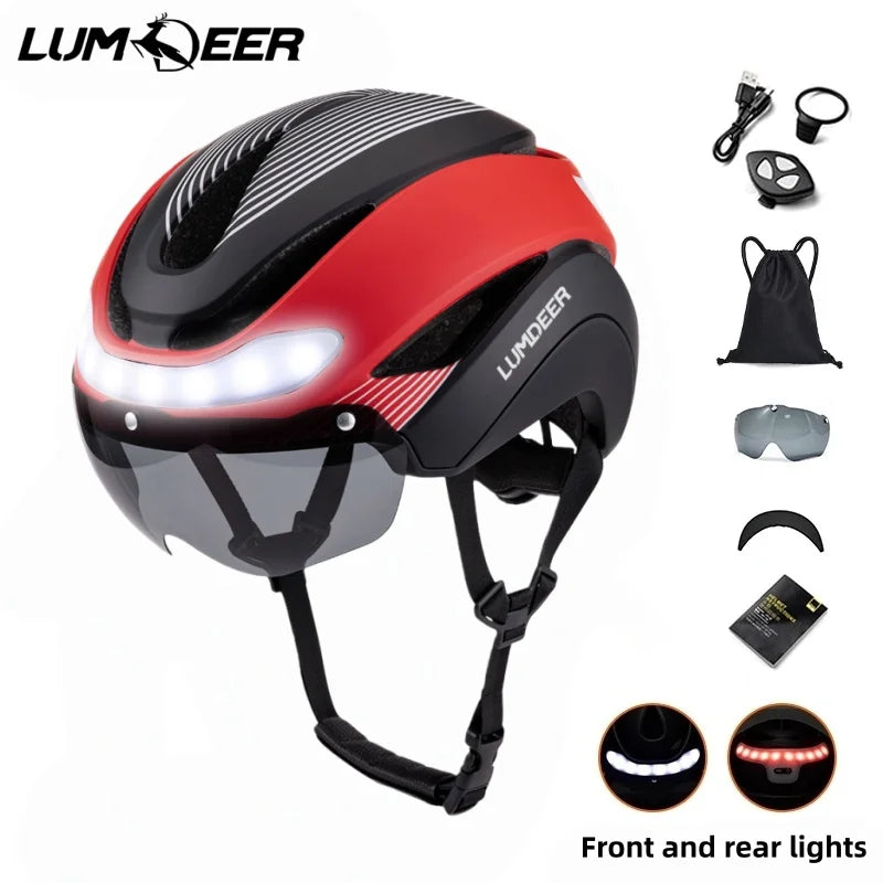 LUMDEER Road Bicycle Helmet With Turn Signals Magnetic Goggles