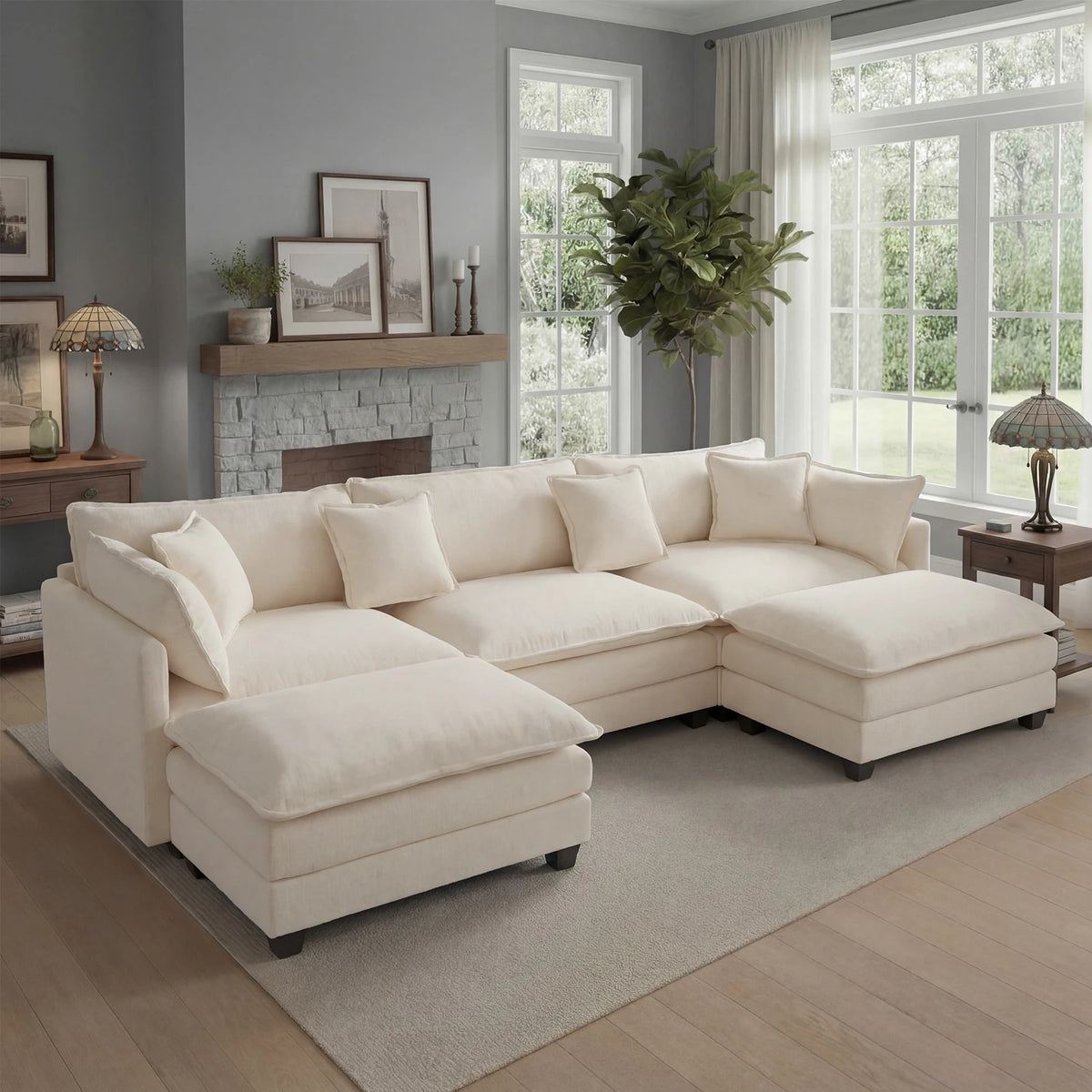 Modern Modular Sectional Sofa With Ottoman And Deep Seat Comfort
