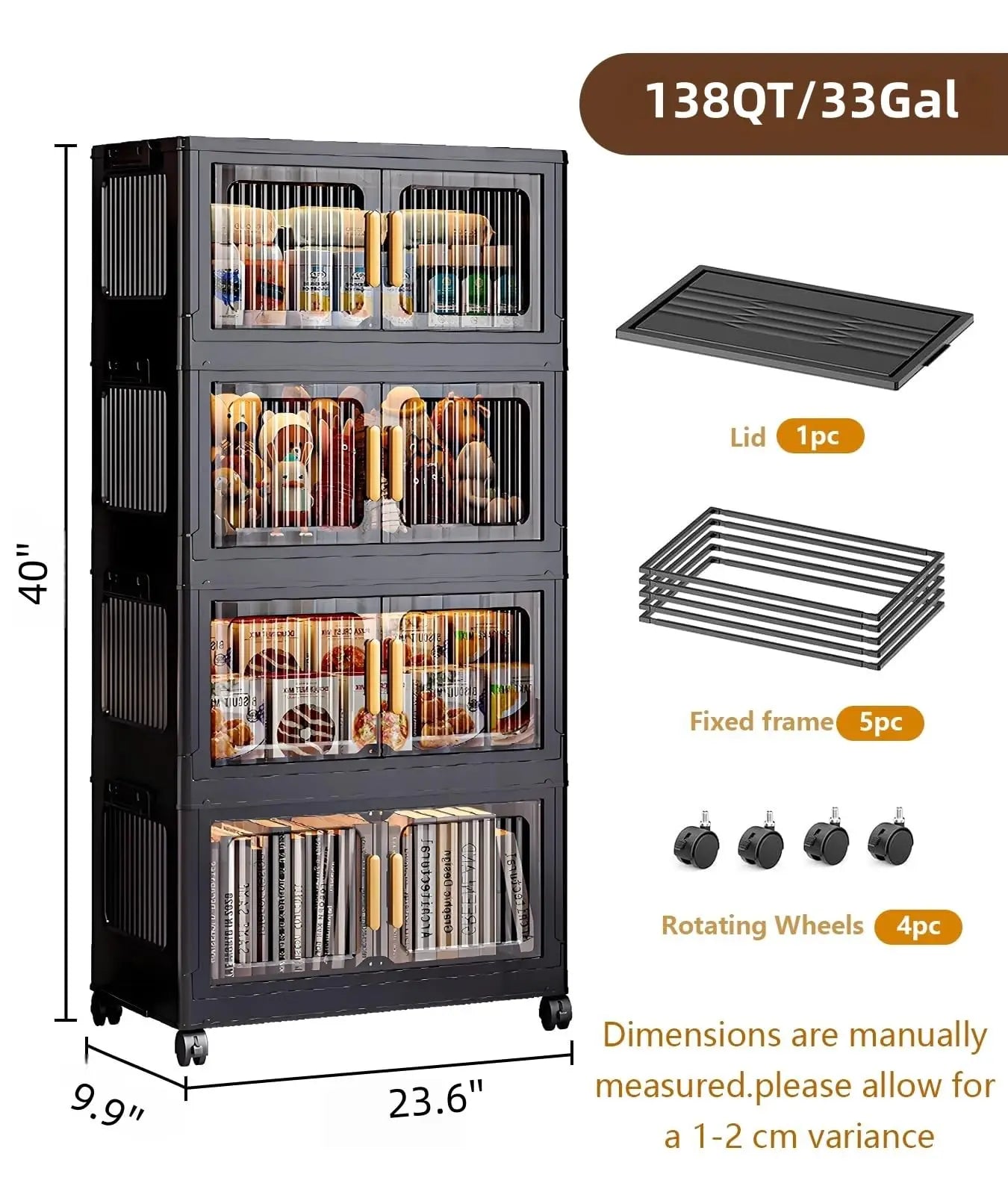 4-Tier Stackable Storage Bins With Lid Foldable Plastic Drawers
