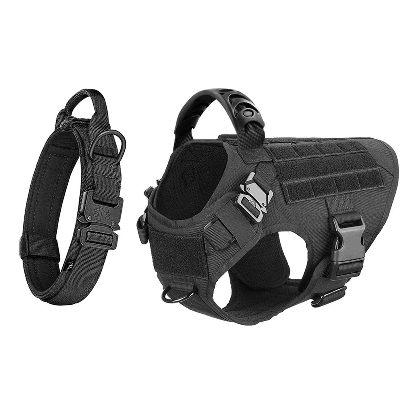 Adjustable Nylon Tactical Dog Harness And Collar Combo For All Sizes