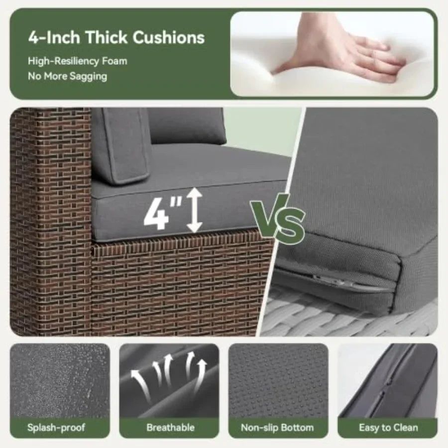 Outdoor Wicker Patio Conversation Set With Cushioned Sectional Sofa