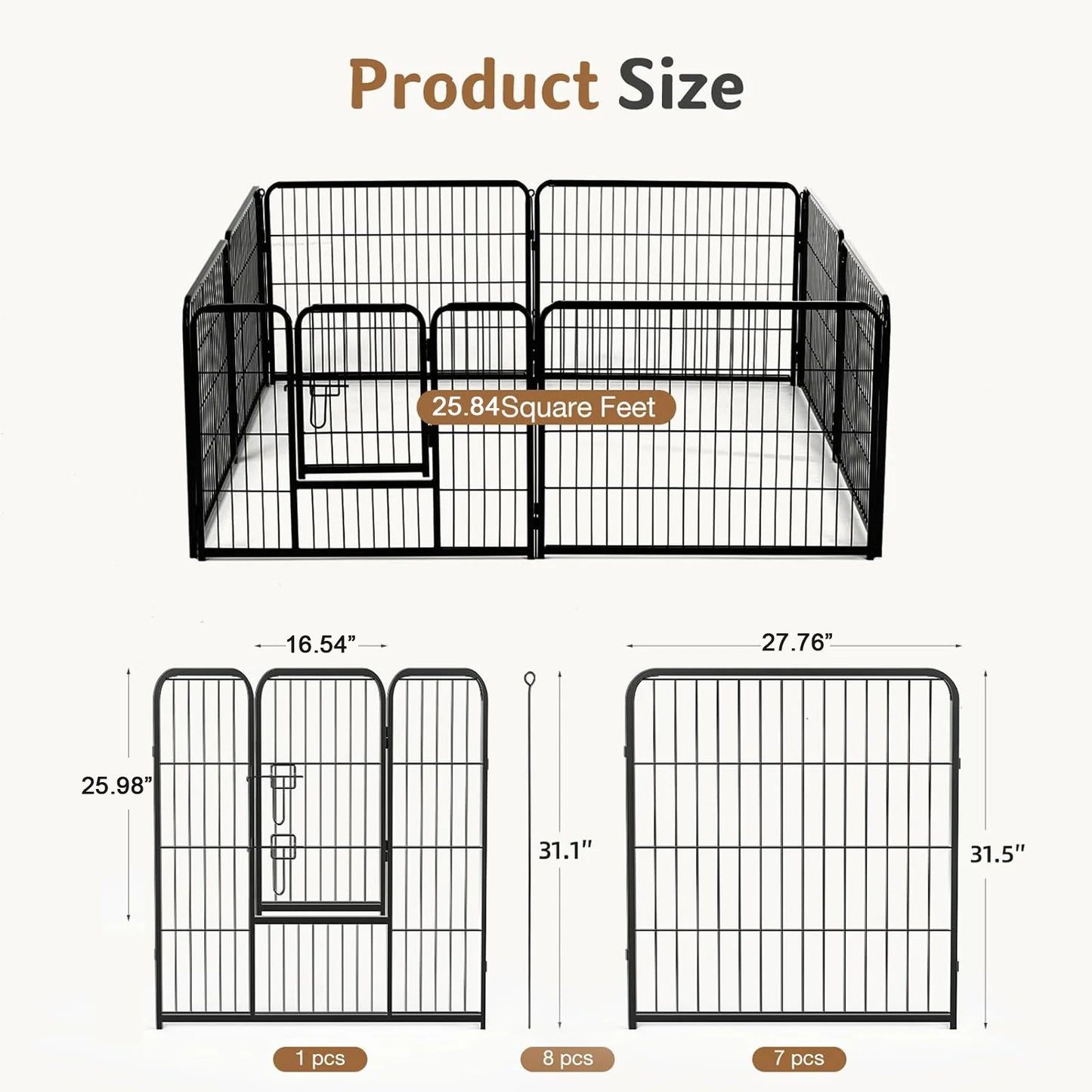 JHK 8 Panel Metal Dog Playpen Pet Fence Gate