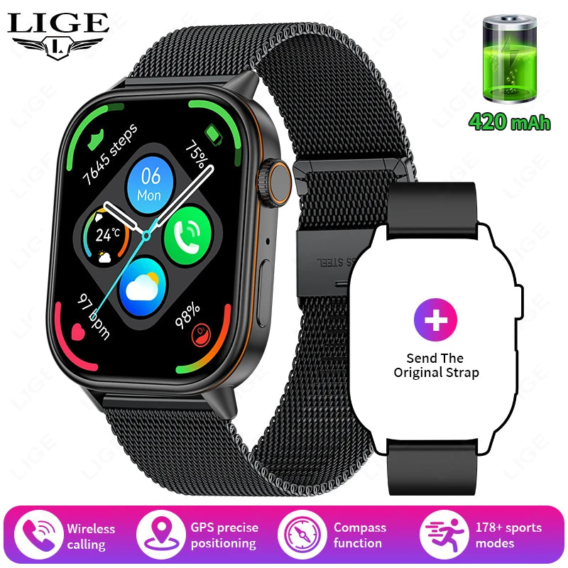 LIGE GPS Smartwatch For Android iOS HeartRate Bluetooth Calling IP68