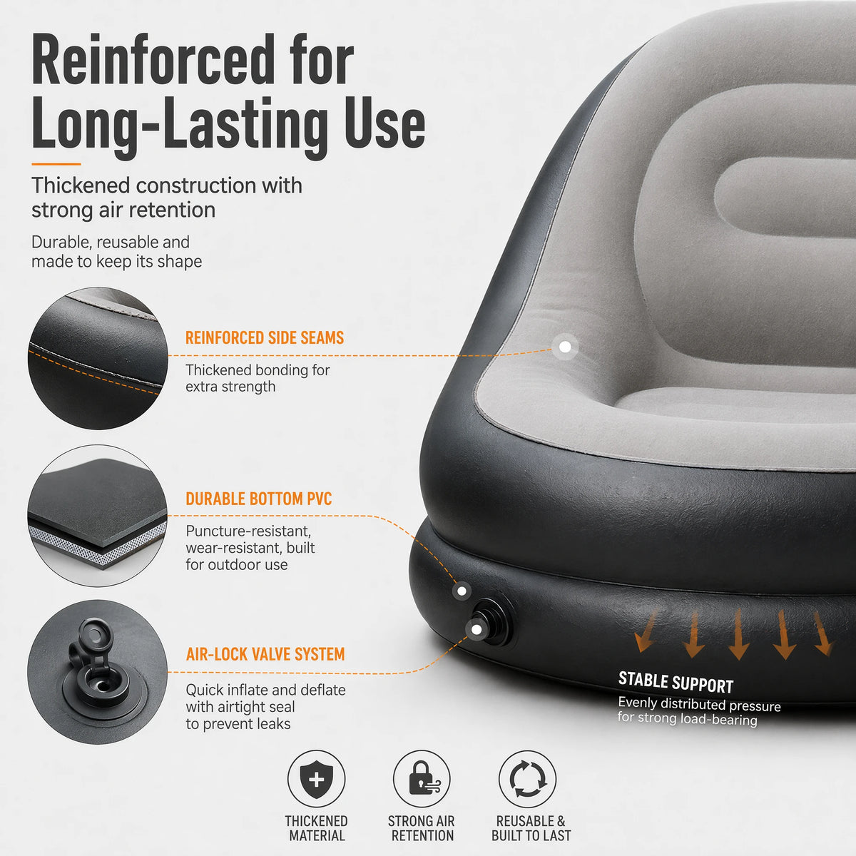 Wonflex Inflatable Flocking Lazy Sofa Set With Footstool