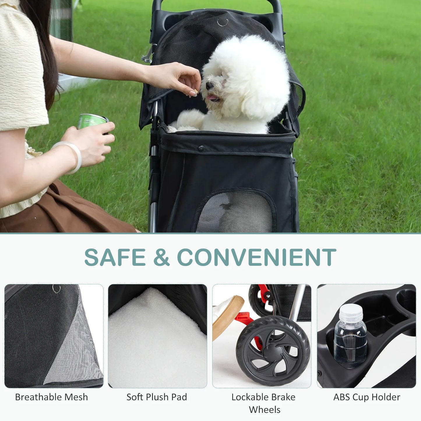 JHK Foldable 3-Wheel Pet Stroller For Small Dogs And Cats