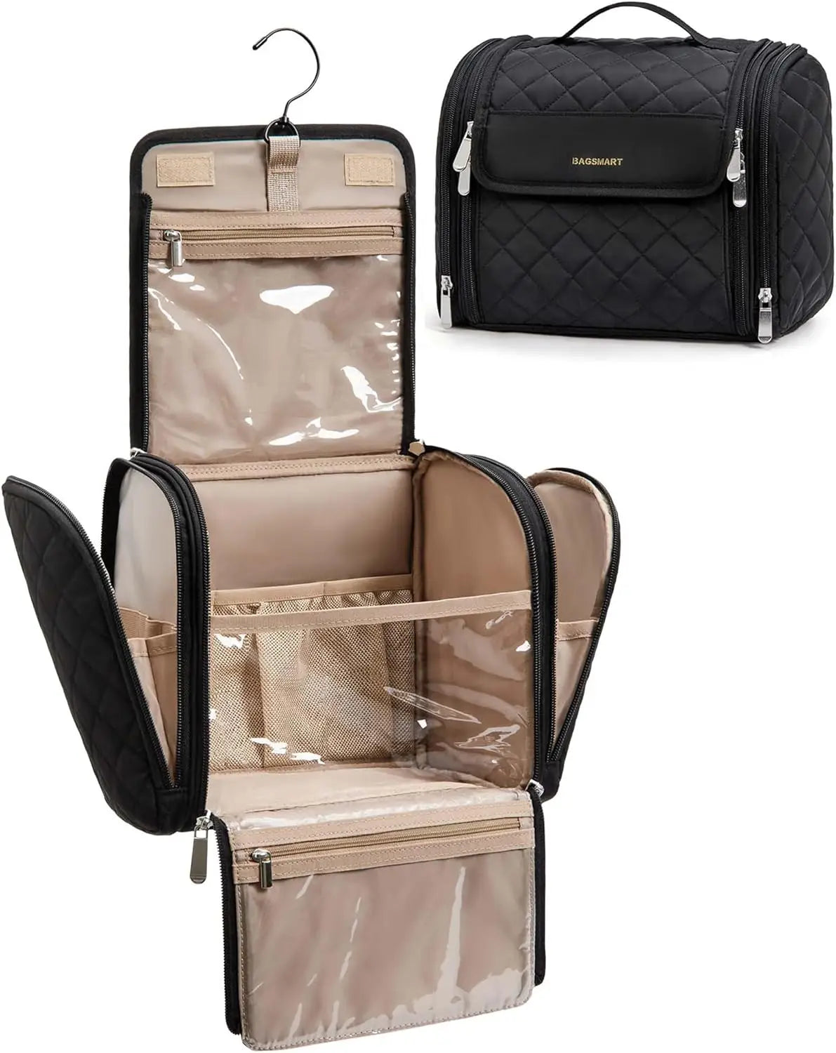 Makeup Organizer Bag With Hanging Hook Portable Large Capacity Cosmetic Case