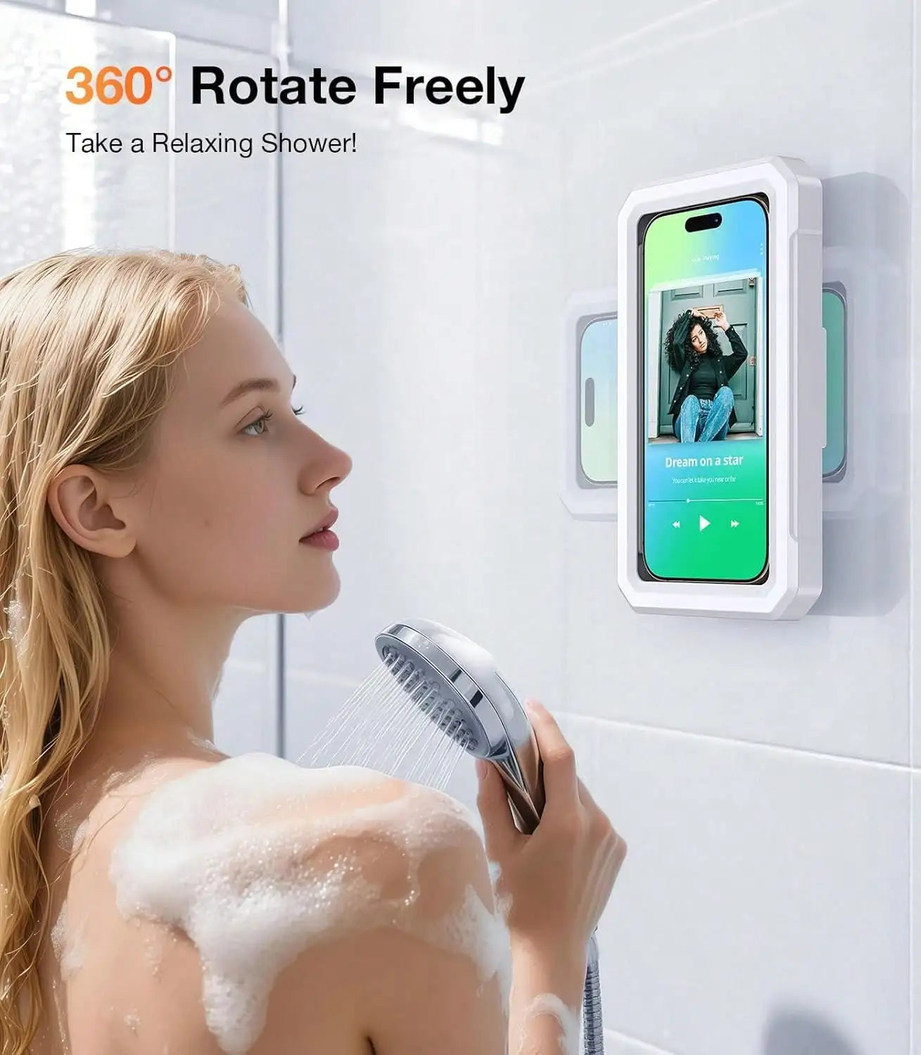 Waterproof Shower Phone Holder With 360 Degree Adjustable Wall Mount
