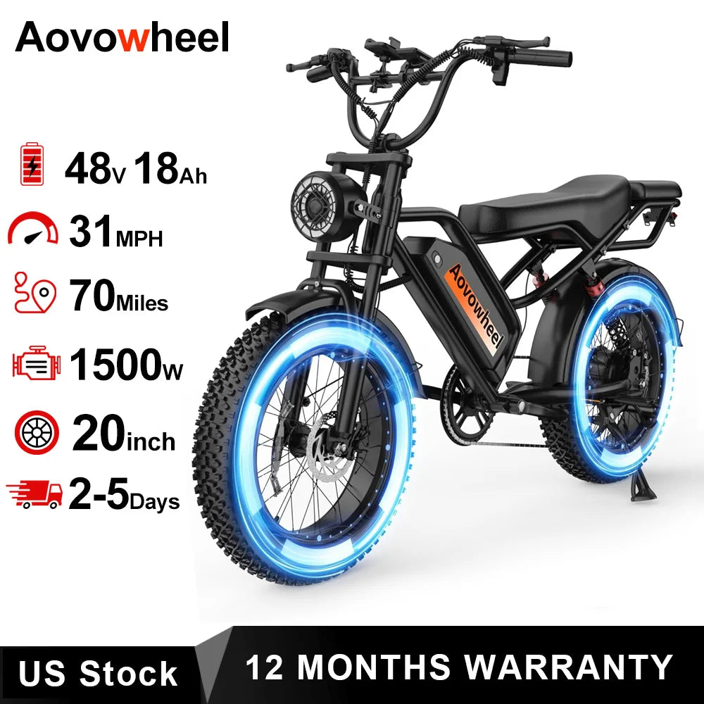 AOVOWHEEL AW2PRO Electric Fat Tire Bike 1500W 31MPH