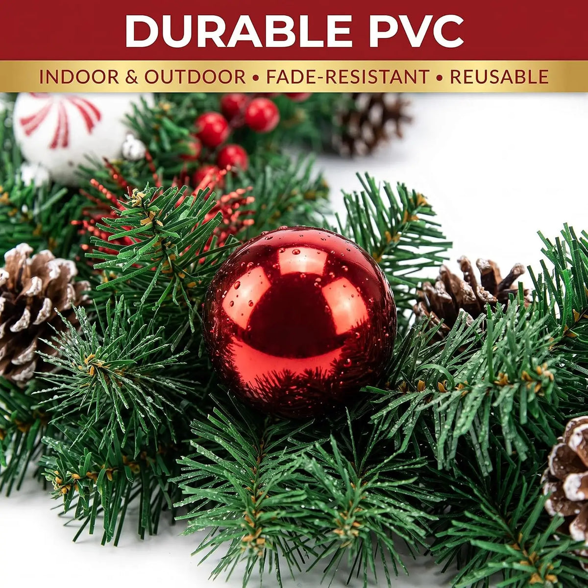 6/9ft Christmas Garland Wreath Artificial Pine with Pinecones and Berries Xmas Tree Hanging Ornaments for Home Outdoor Yard Party Door Fireplace Stair Decoration
