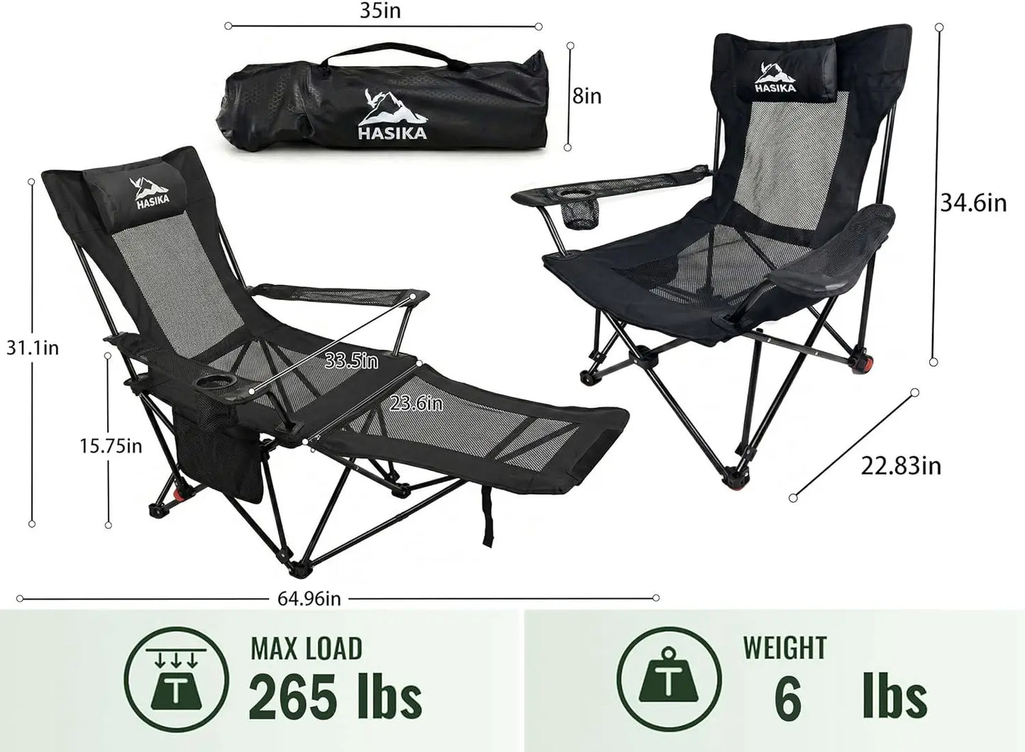 Reclining Camping Chair With Footrest, Ultra Light Portable Folding Lounge