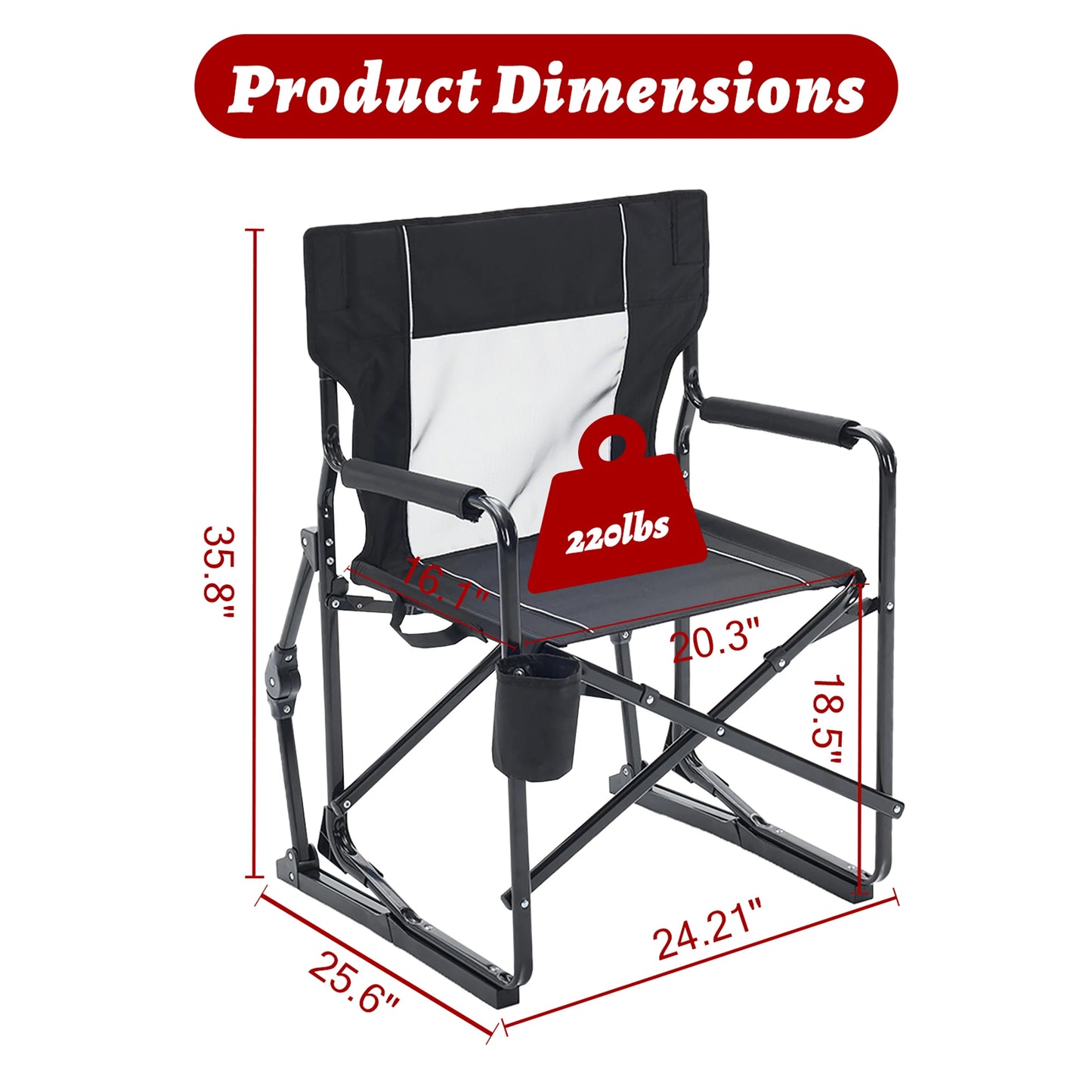JHK Outdoor Folding Rocking Chair With Mesh Back Portable Patio