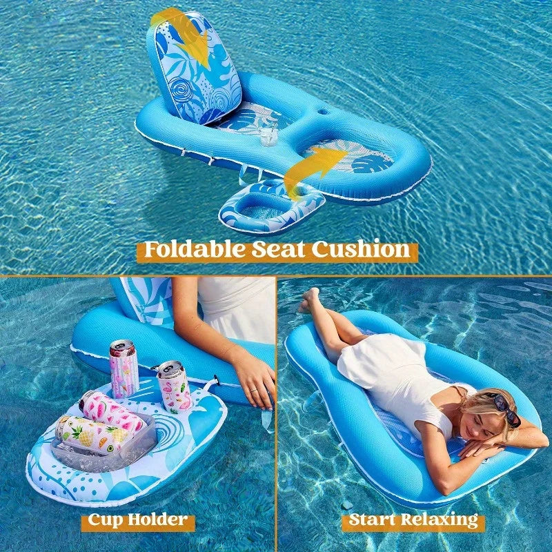 Joyfy Convertible Pool Lounger 2-In-1 With Cup Holders