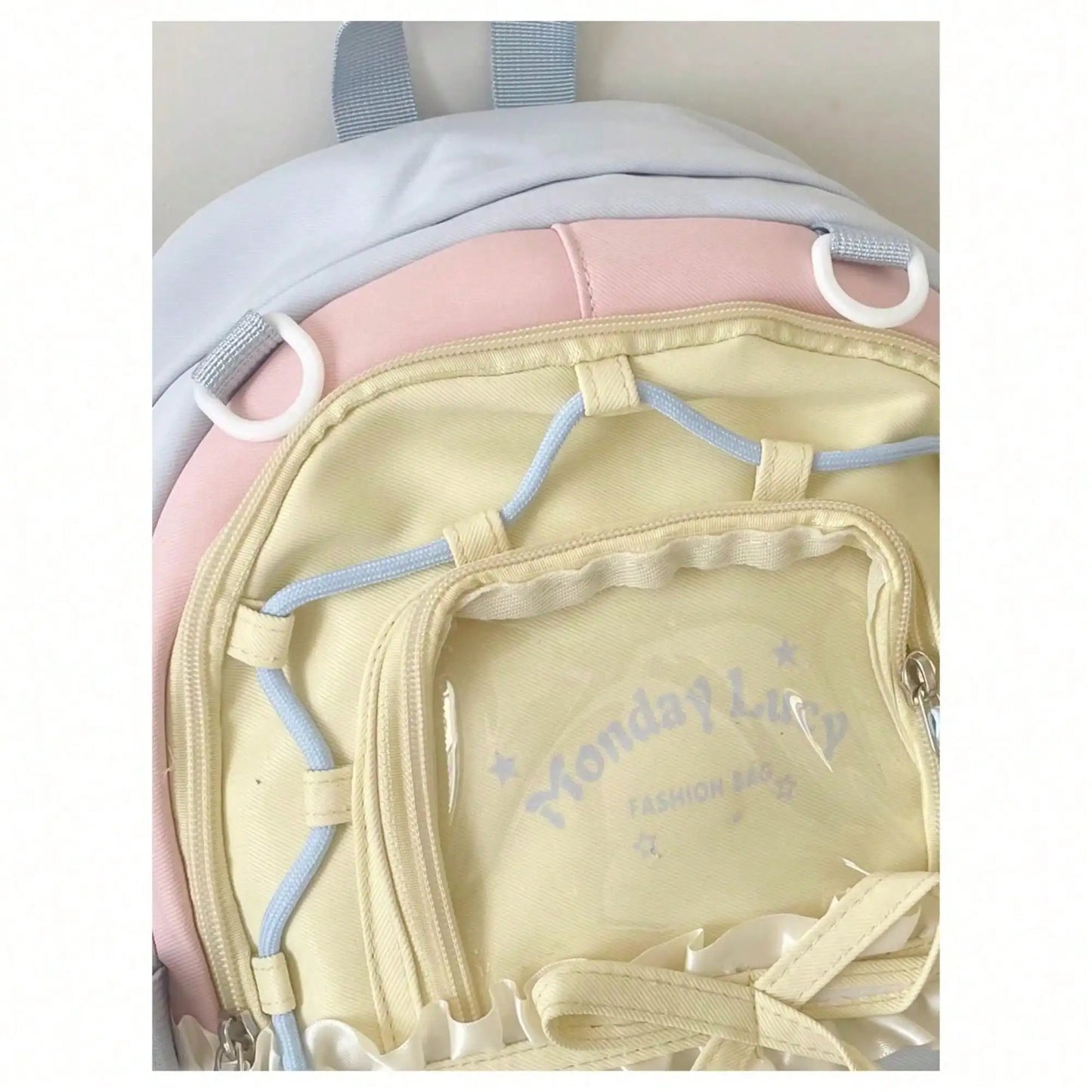 Star Plush Charm Backpack Featuring Lace Ruffle Bow Detail