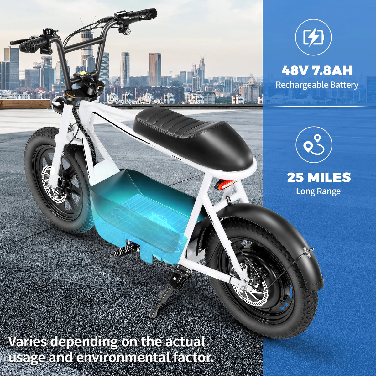 Electric Scooter With Seat, Suspension, Fat Tires And Cargo Basket