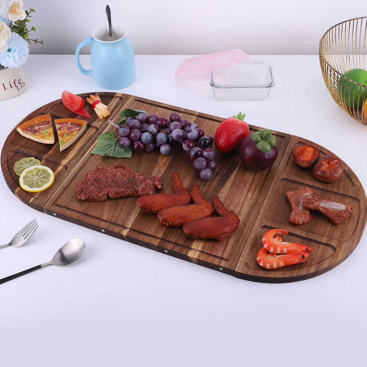 Aliilee Acacia Wood Charcuterie Serving Tray With Grooves