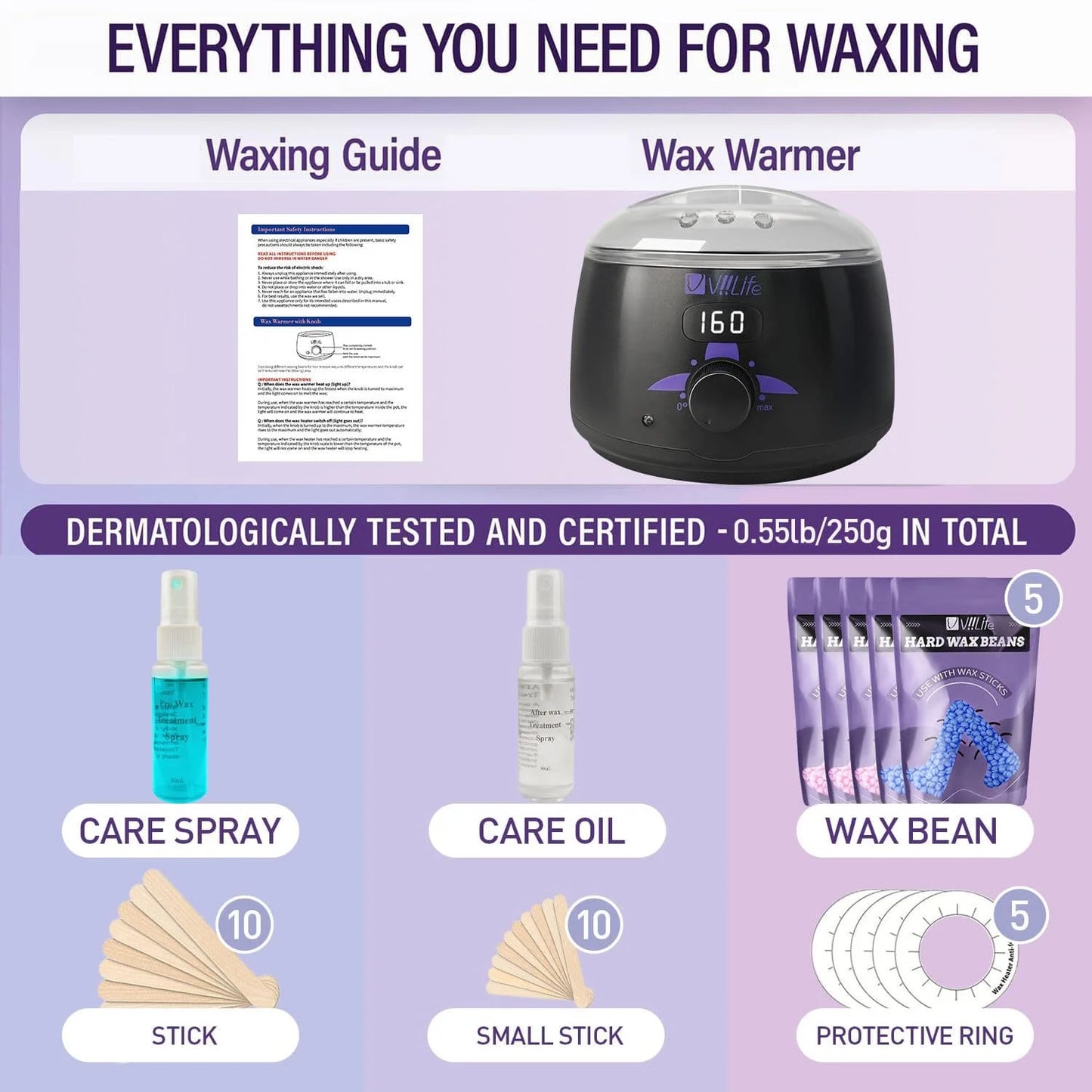 VIILIFE Waxing Kit for Women Beginner Friendly Complete Set