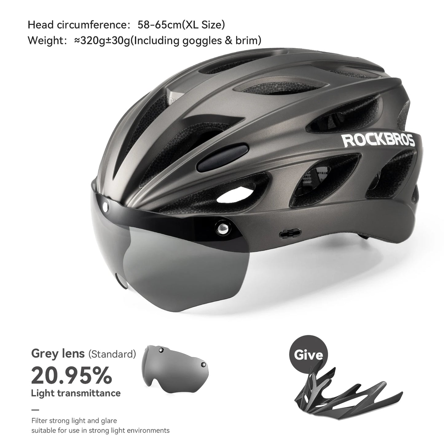 RockBros Cycling Helmet With Goggles Integrated Safety For Men Women