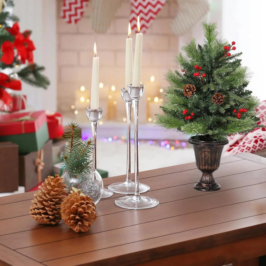 2FT Mini Tabletop Christmas Tree with 40 Warm LED Lights, Pine Cone & Red Berry – Artificial Pre-Lit Xmas Tree for Home Office Indoor Outdoor Decor