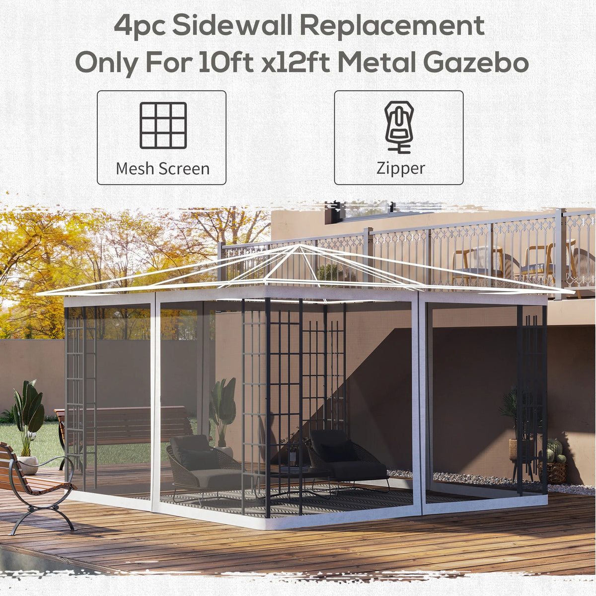 Outsunny Replacement Mesh Netting Screen Walls For Gazebo