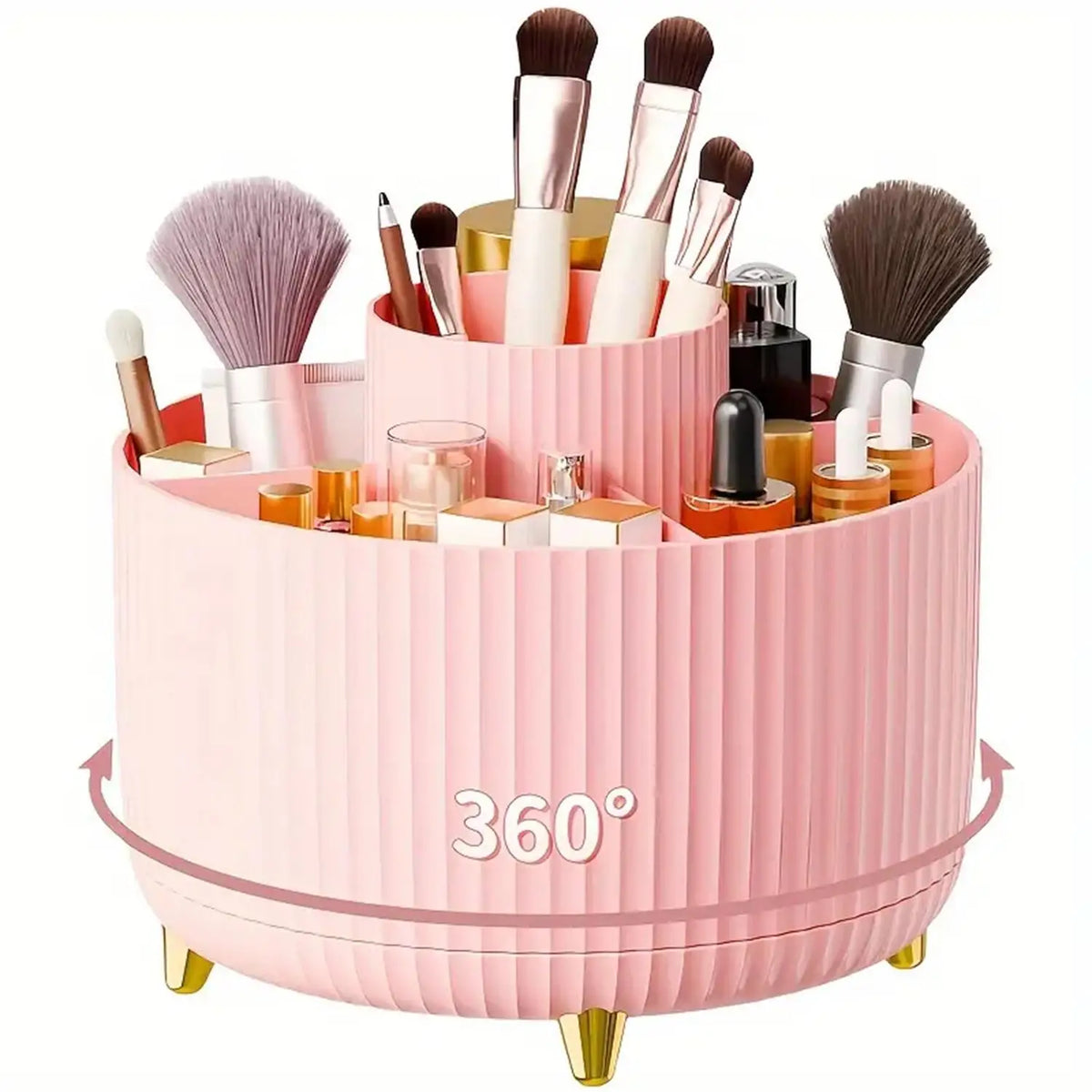 360 Rotating Plastic Makeup Organizer With Five Cosmetic Compartments