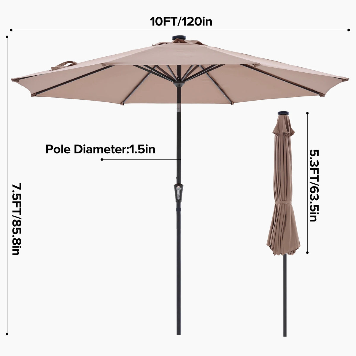 JHK Solar Patio Umbrella With LED Lights, Tilt And Crank