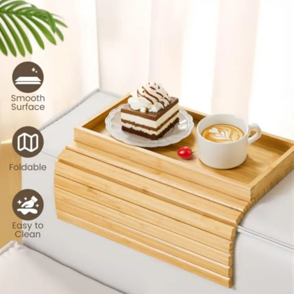 Bamboo Armrest Tray With Storage Box And Non Slip Base