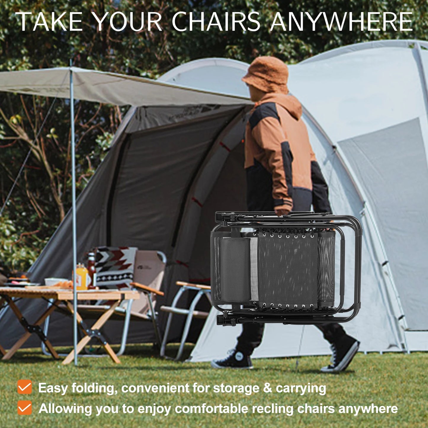 JHK Zero Gravity Portable Recliner Chair With Cup Holders